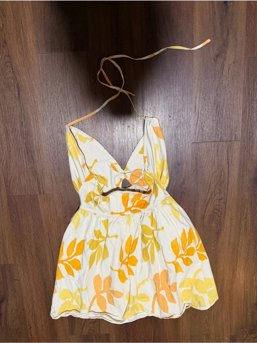 Zara Orange and Yellow Mini Halter Dress floral cutout summer casual resort $78